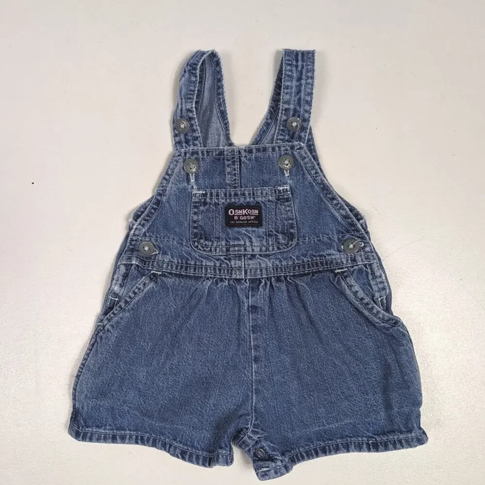 Vtg Oshkosh Bgosh Shortalls Baby Girls Sz 3-6m Denim Classic Staple